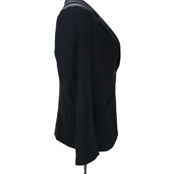Armani Collezioni Black Wool Blazer Size 12 Notch Lapel One Button Jacket